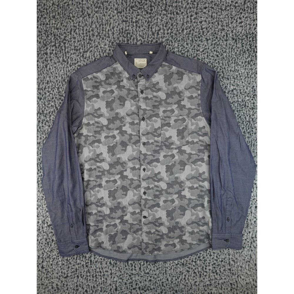 7 Diamonds Battle Royale Shirt Mens XL Blue Grey Camo Mixed Print SMK-4875